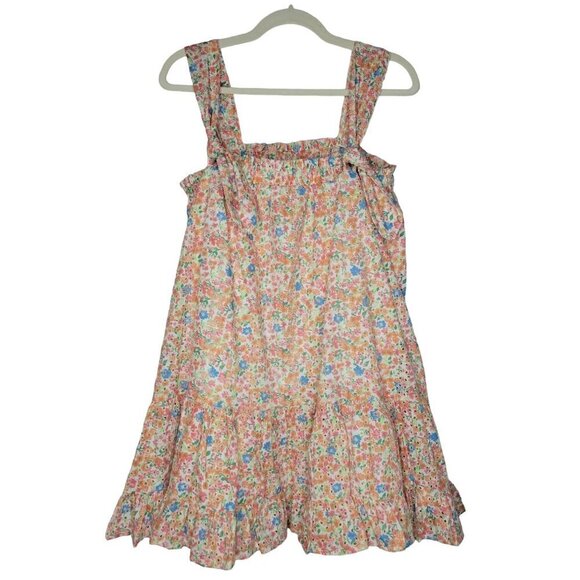 Aqua Floral Mini Dress Delicate Embroidered Lace Bright Colorful Prairie Size M - Picture 2 of 11